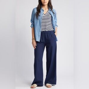 Wide Leg Pull-On Linen Blend Pants